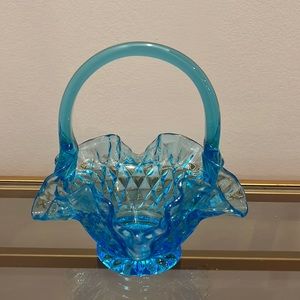 Small Blue Glass Basket Vintage